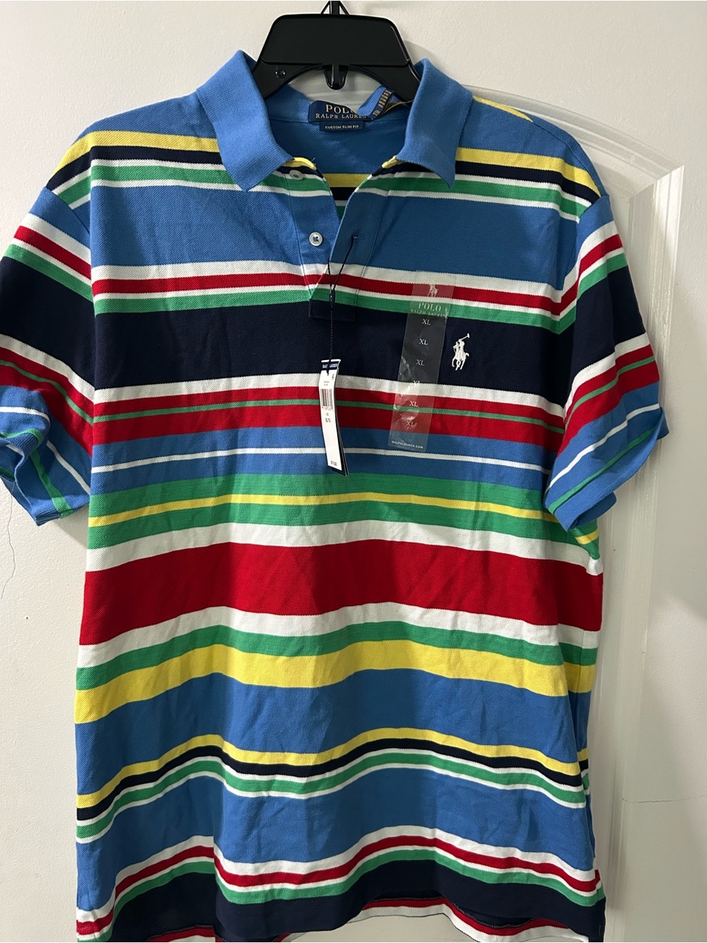 Ralph Lauren Men’s Multicolor Striped Polo — Blue, Red, Green, Yellow